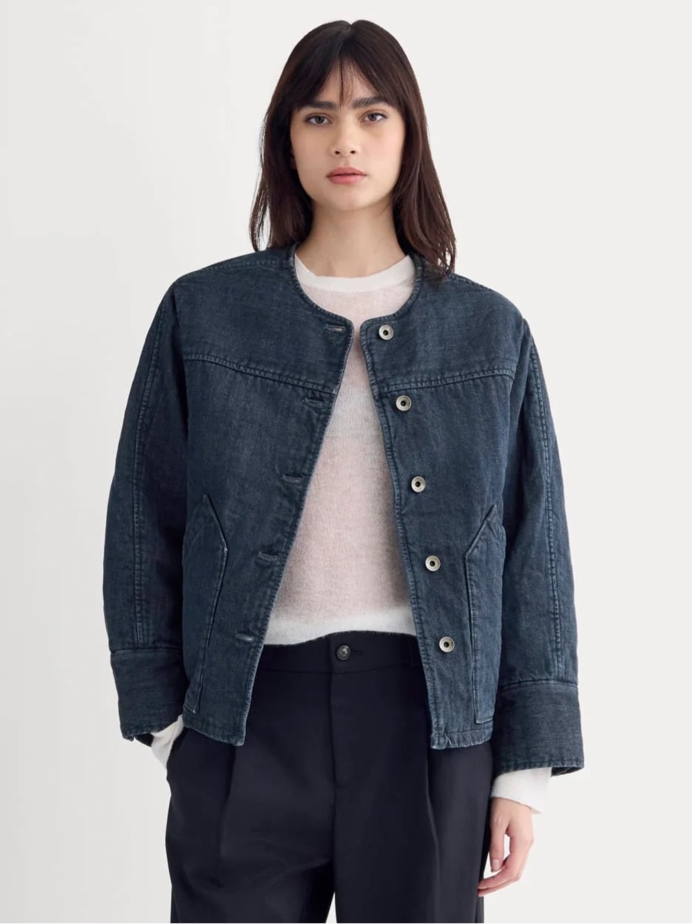 NWT EVERLANE DENIM QUILTED BARREL JACKET